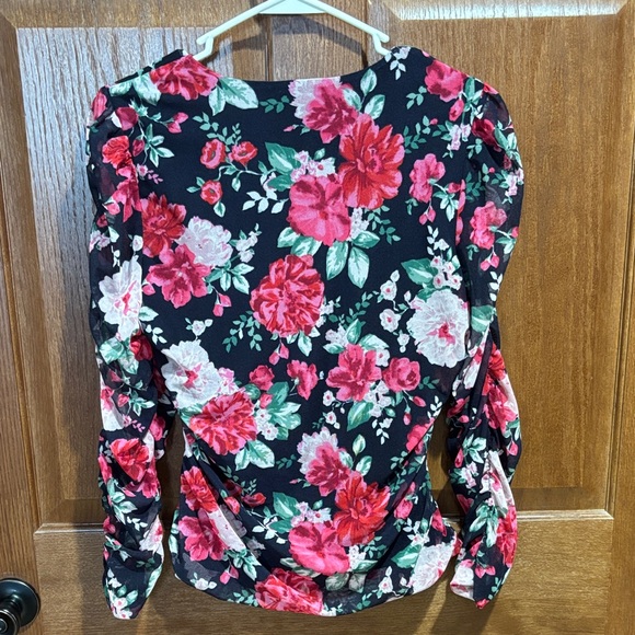 Maurices Black Blouse with Red and Pink Floral Design - Picture 4 of 5